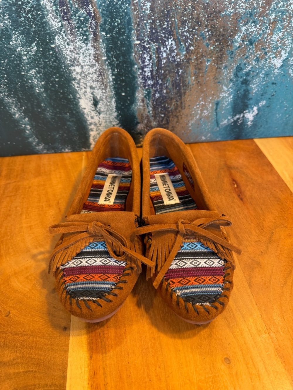 Minnetonka Boho Brown Leather Moccasin Flats Size 7 (VGUC)
